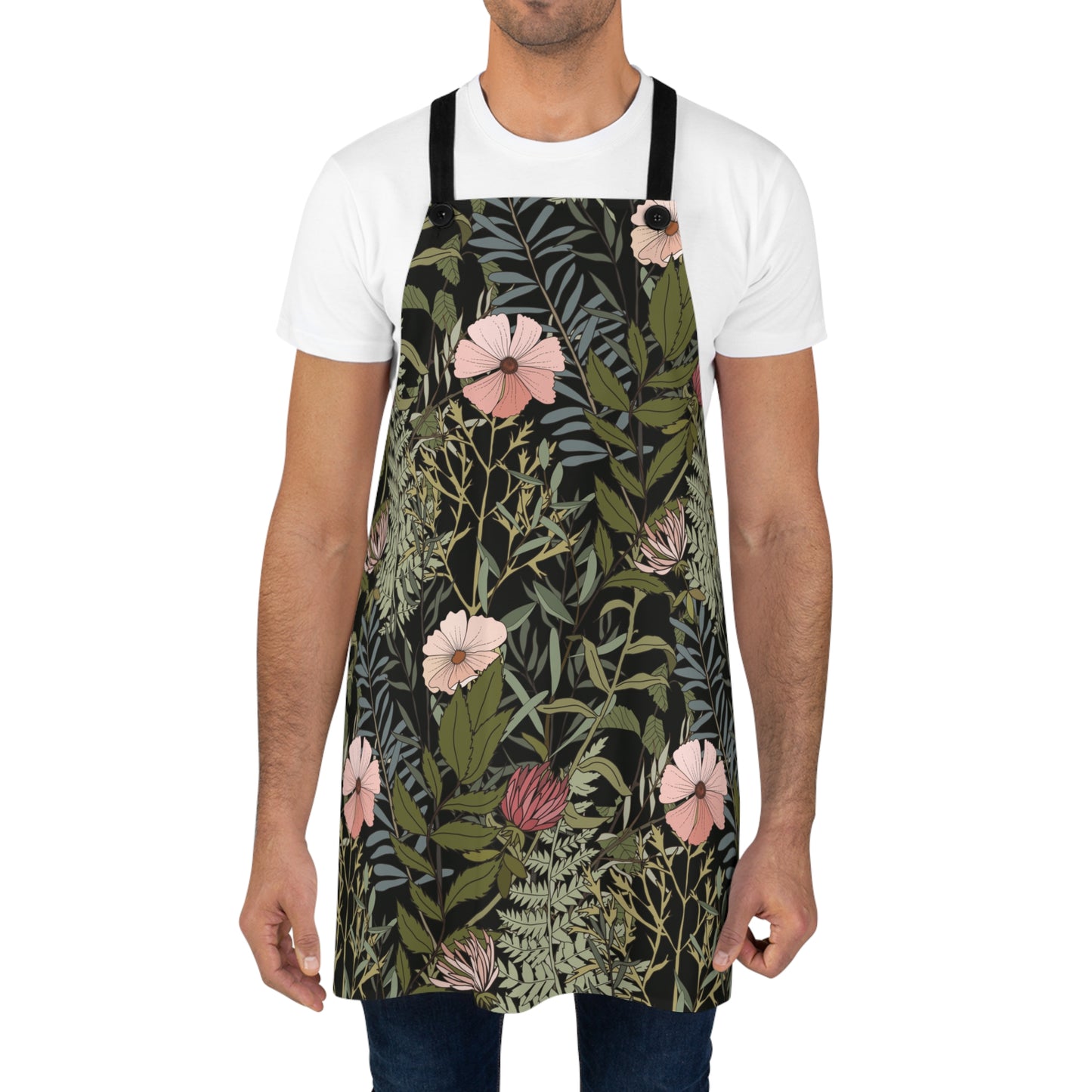 Retro Dark Leaves and Flowers Apron