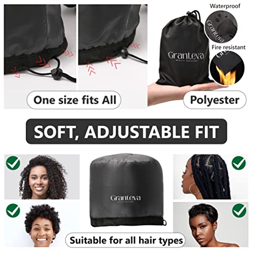 Hooded Hair Dryer w/A Headband Integrated That Reduces Heat Around Ears & Neck - Hair Dryer Hooded Diffuser Cap for Curly, Speeds Up Drying Time, Safety Deep Conditioning at Home - Portable, Large