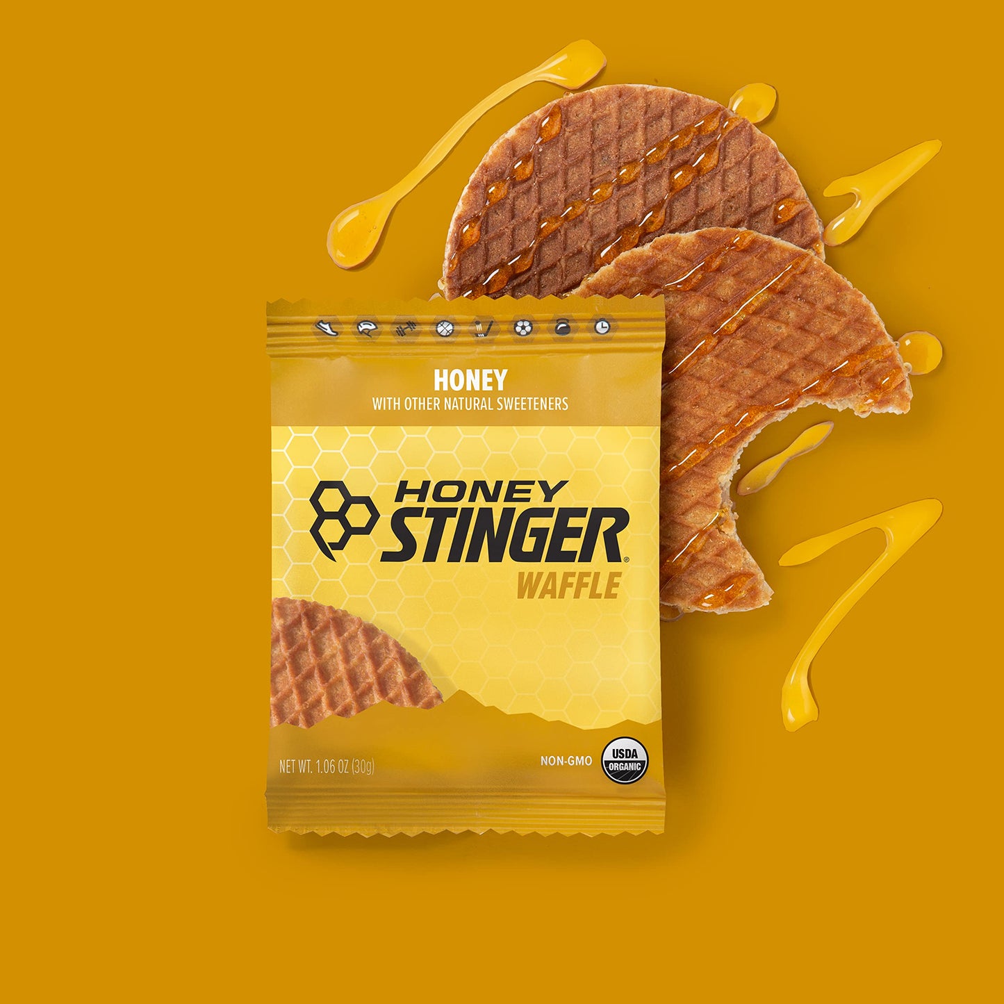 Honey Stinger Organic Honey Waffle | Energy Stroopwafel for Exercise, Endurance and Performance | Sports Nutrition for Home & Gym, Pre & During Workout | Box of 16 Waffles, 16.96 Ounce (Pack of 16)