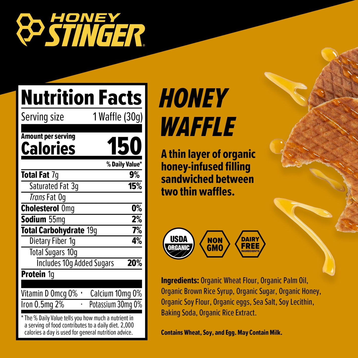 Honey Stinger Organic Honey Waffle | Energy Stroopwafel for Exercise, Endurance and Performance | Sports Nutrition for Home & Gym, Pre & During Workout | Box of 16 Waffles, 16.96 Ounce (Pack of 16)