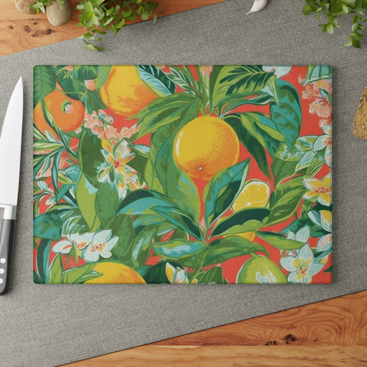 Fresh Coral Citrus Glass Cutting Board