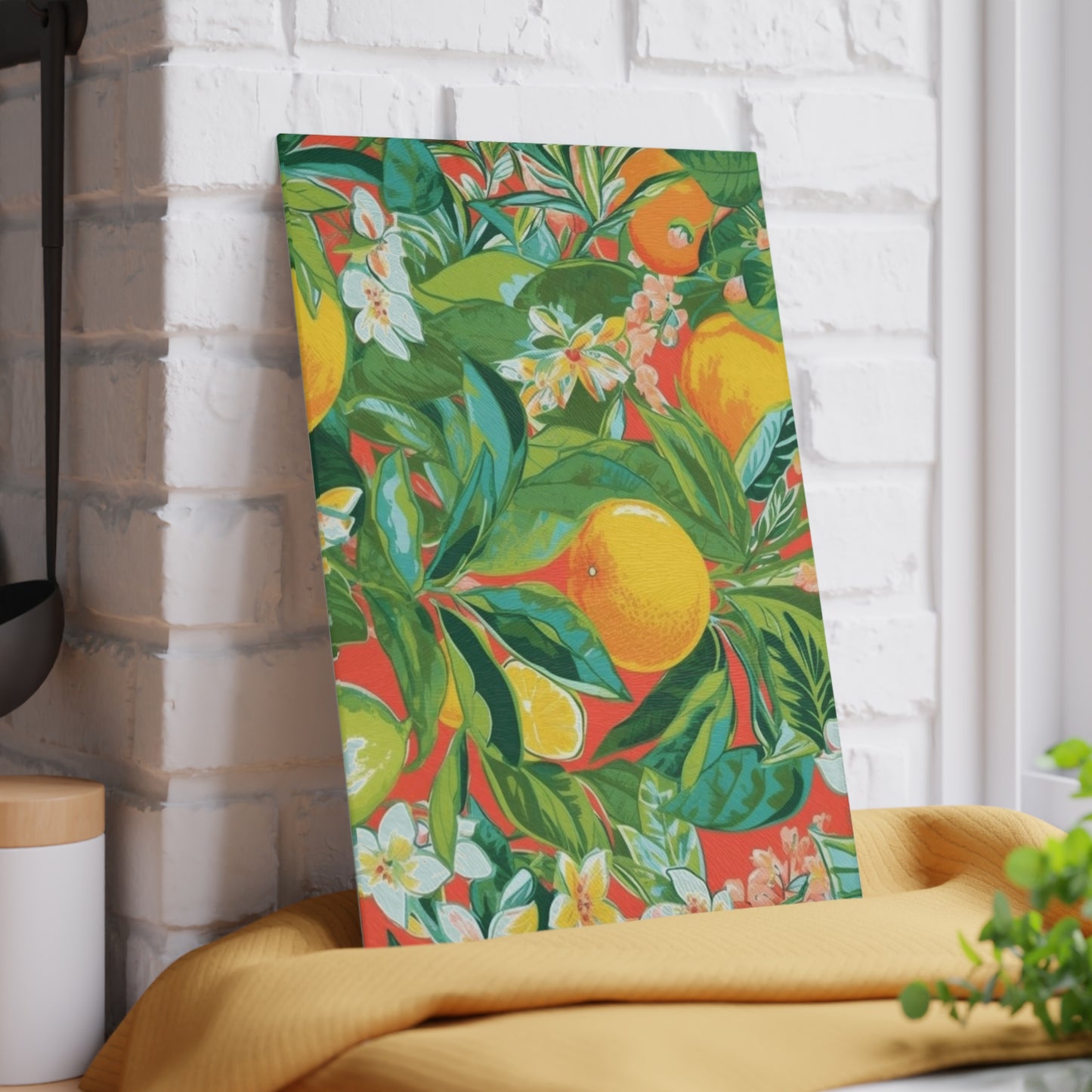 Fresh Coral Citrus Glass Cutting Board