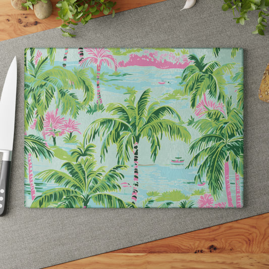 Preppy Tropical Ocean Glass Cutting Board