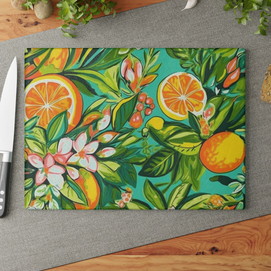 Fresh Green Citrus Glass Cutting Board