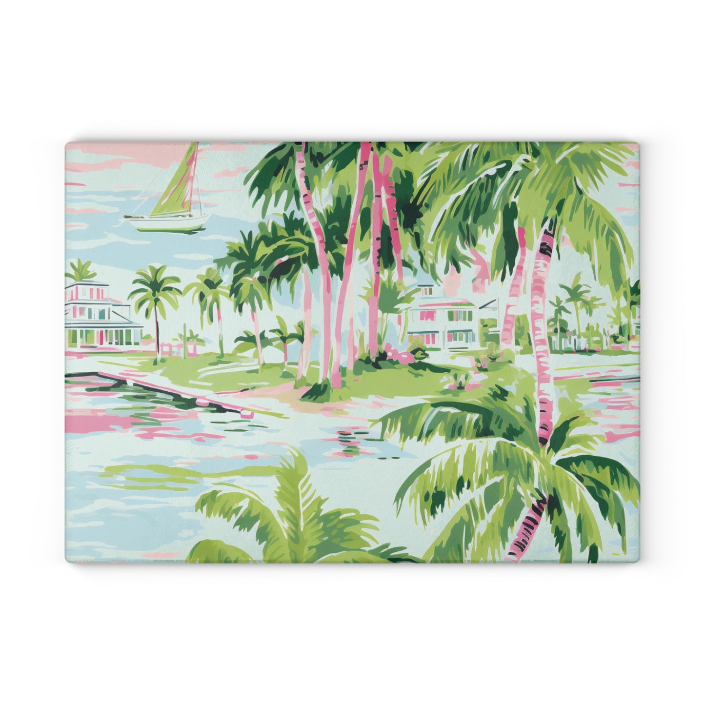 Preppy Tropical Villa Glass Cutting Board