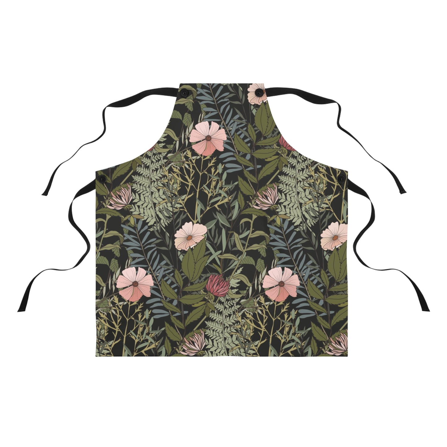 Retro Dark Leaves and Flowers Apron