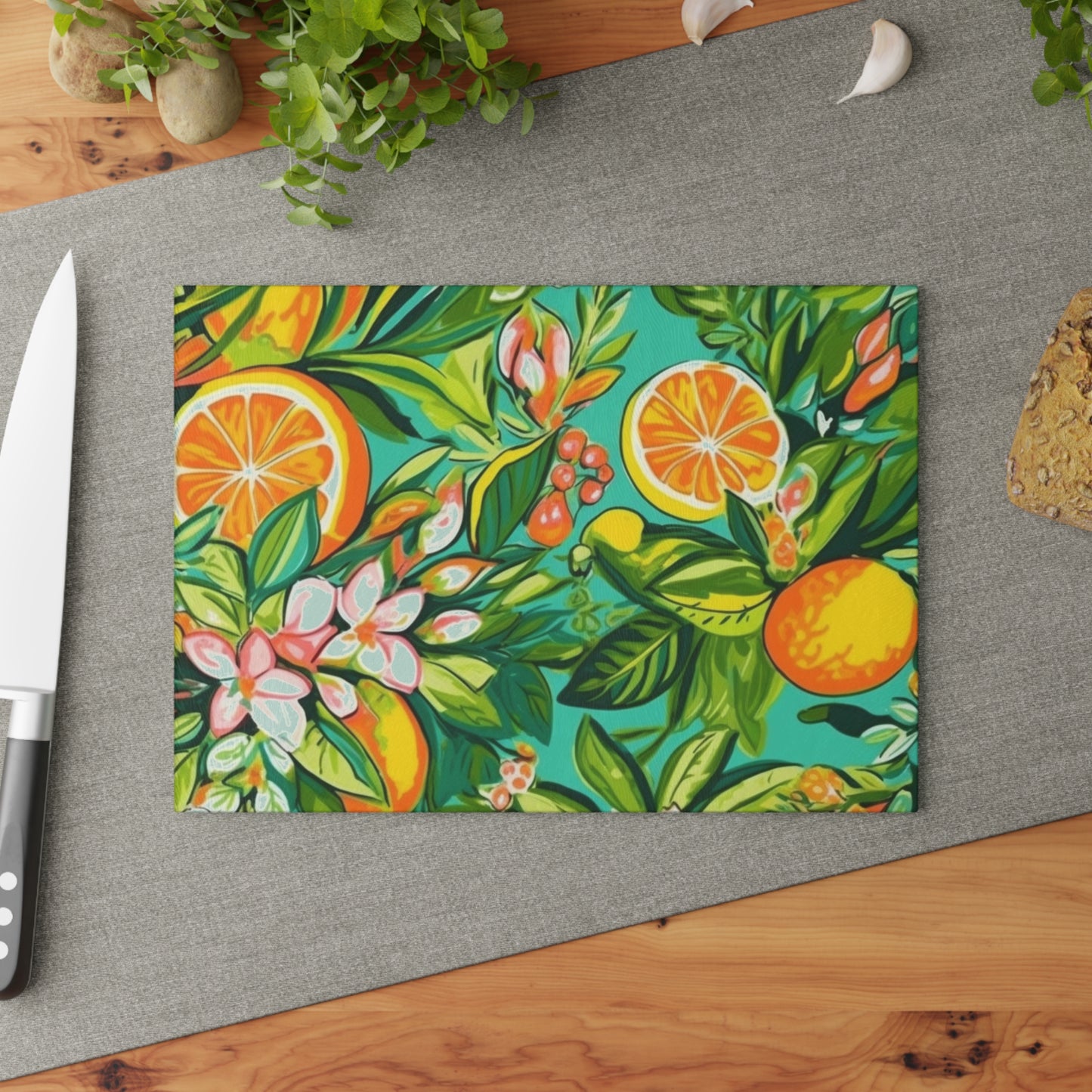 Fresh Green Citrus Glass Cutting Board