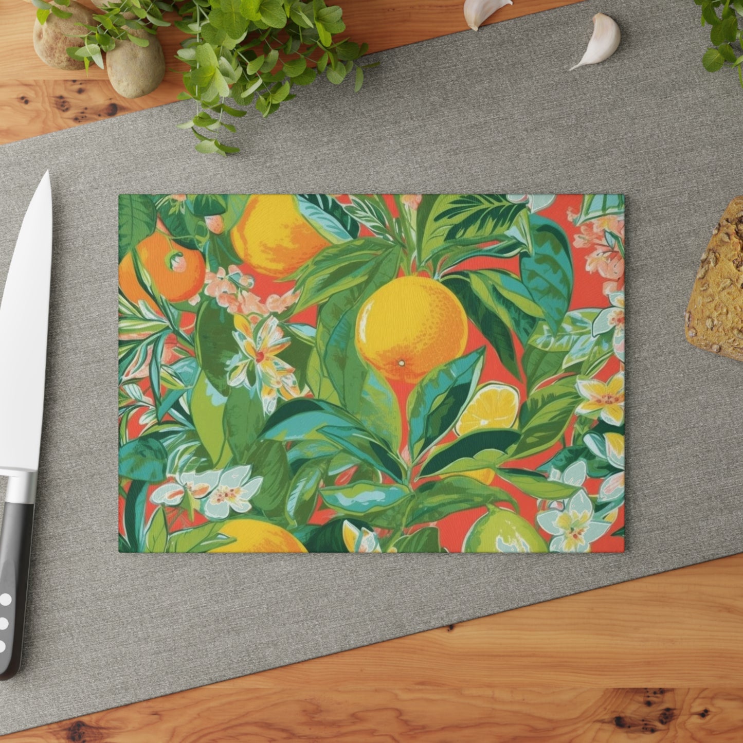Fresh Coral Citrus Glass Cutting Board
