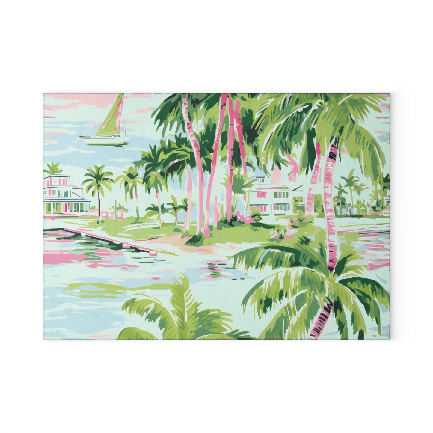 Preppy Tropical Villa Glass Cutting Board