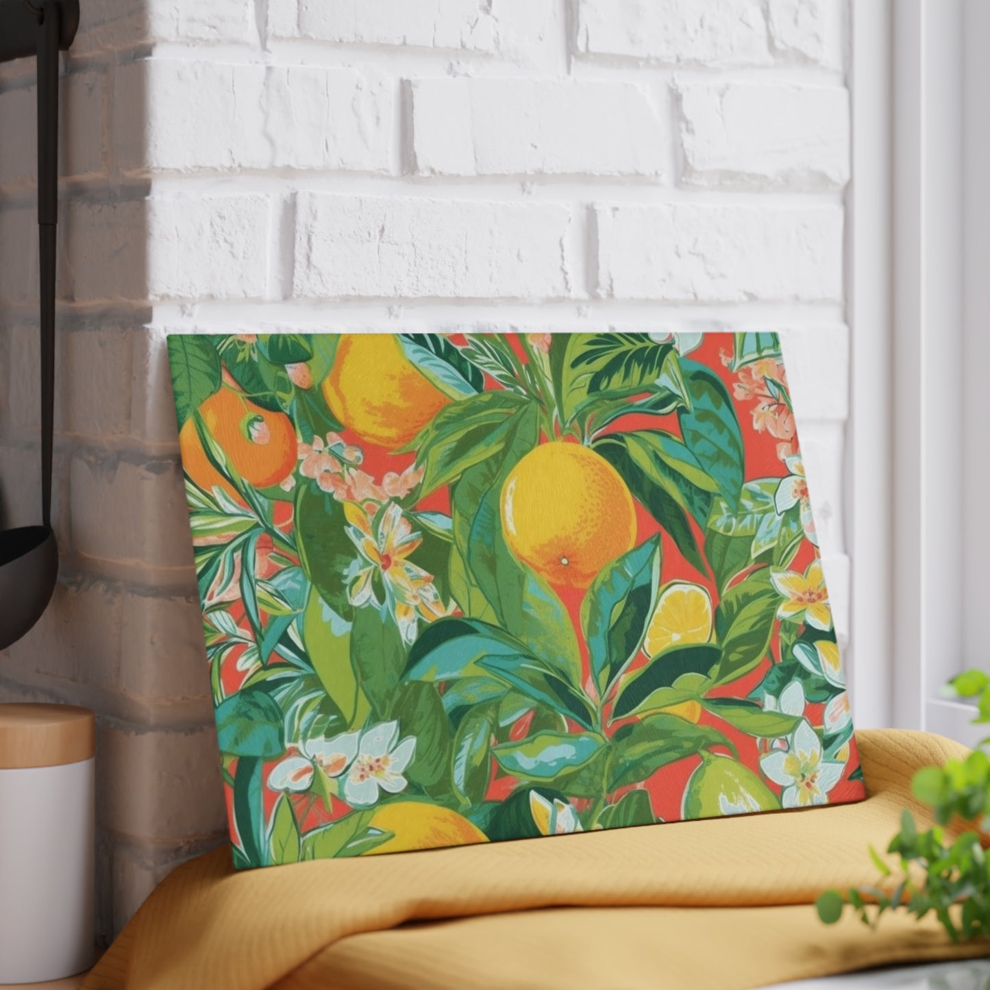 Fresh Coral Citrus Glass Cutting Board