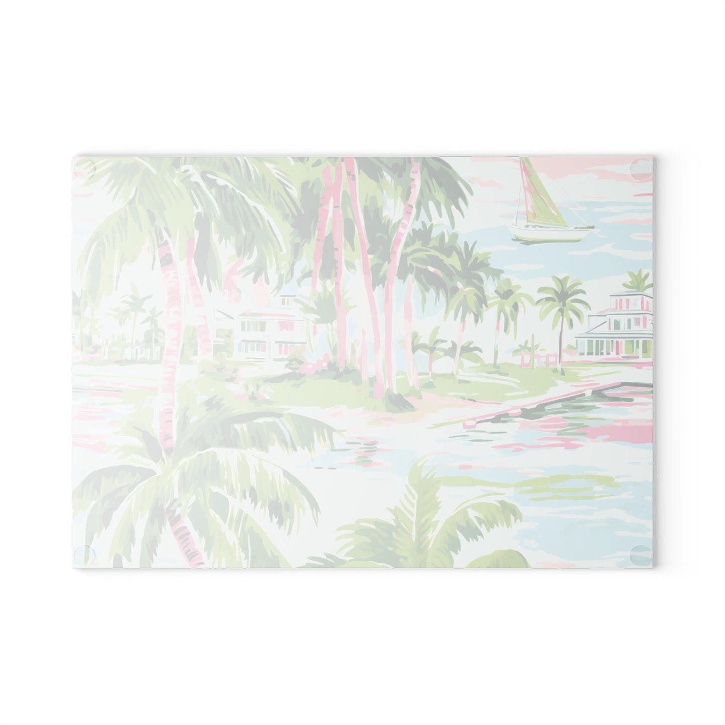 Preppy Tropical Villa Glass Cutting Board
