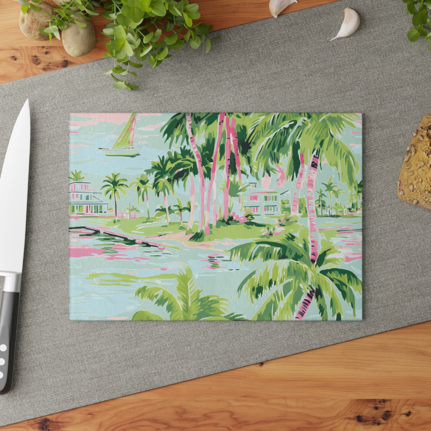 Preppy Tropical Villa Glass Cutting Board