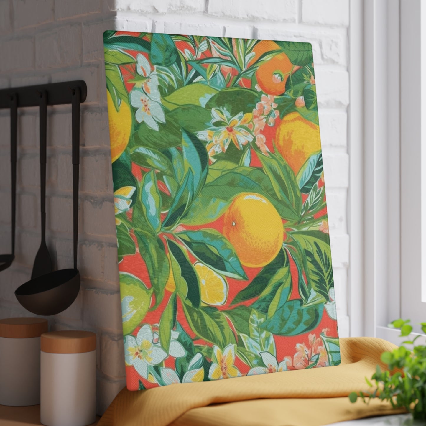 Fresh Coral Citrus Glass Cutting Board