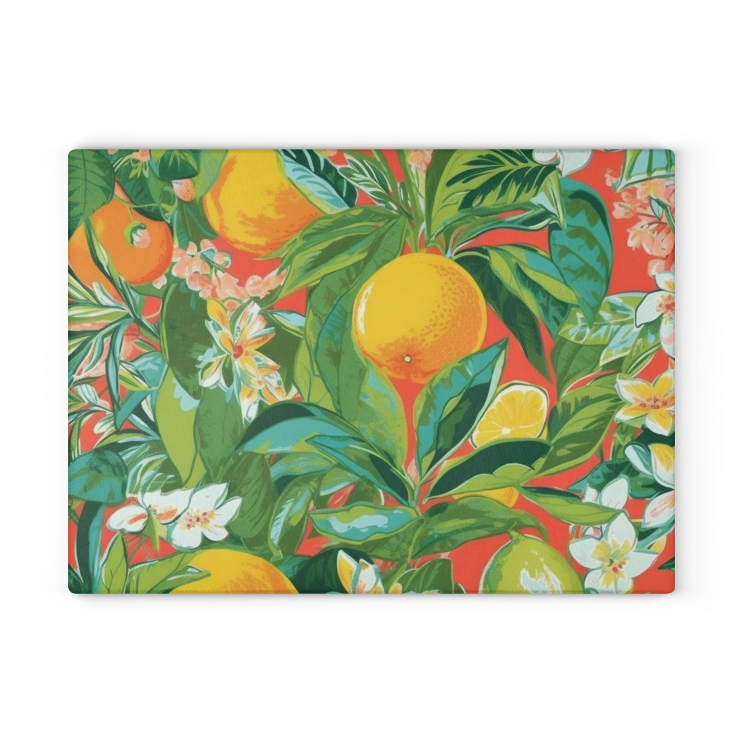 Fresh Coral Citrus Glass Cutting Board