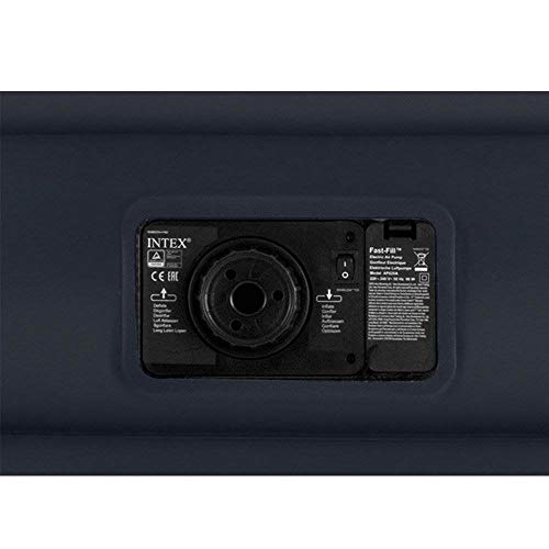 Intex Dura-Beam Fiber-Tech Elevated Inflatable Built-in Pillow Rest Raised Airbed Mattress with Internal Electric Pump and Carry Bag, Queen