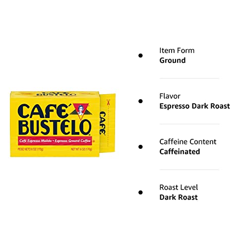 Café Bustelo Espresso Dark Roast Ground Coffee Brick, 6 Ounces (Pack of 12)