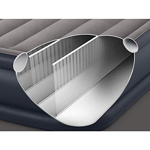 Intex Dura-Beam Fiber-Tech Elevated Inflatable Built-in Pillow Rest Raised Airbed Mattress with Internal Electric Pump and Carry Bag, Queen