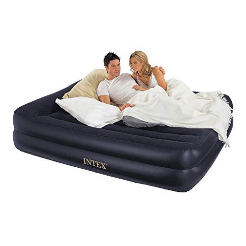 Intex Dura-Beam Fiber-Tech Elevated Inflatable Built-in Pillow Rest Raised Airbed Mattress with Internal Electric Pump and Carry Bag, Queen