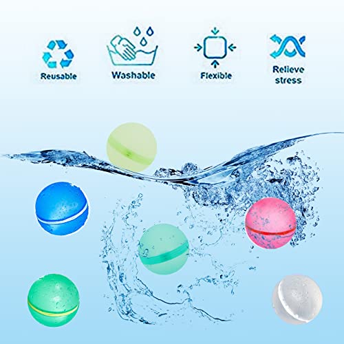 24 PCS Reusable Water Balloons Water Balls,Bbiodegradable Water Balloons,Soft Silicone Water Balloons Self Sealing Quick Fill Summer Games for Kids Outside,Summer Fun Party Gift