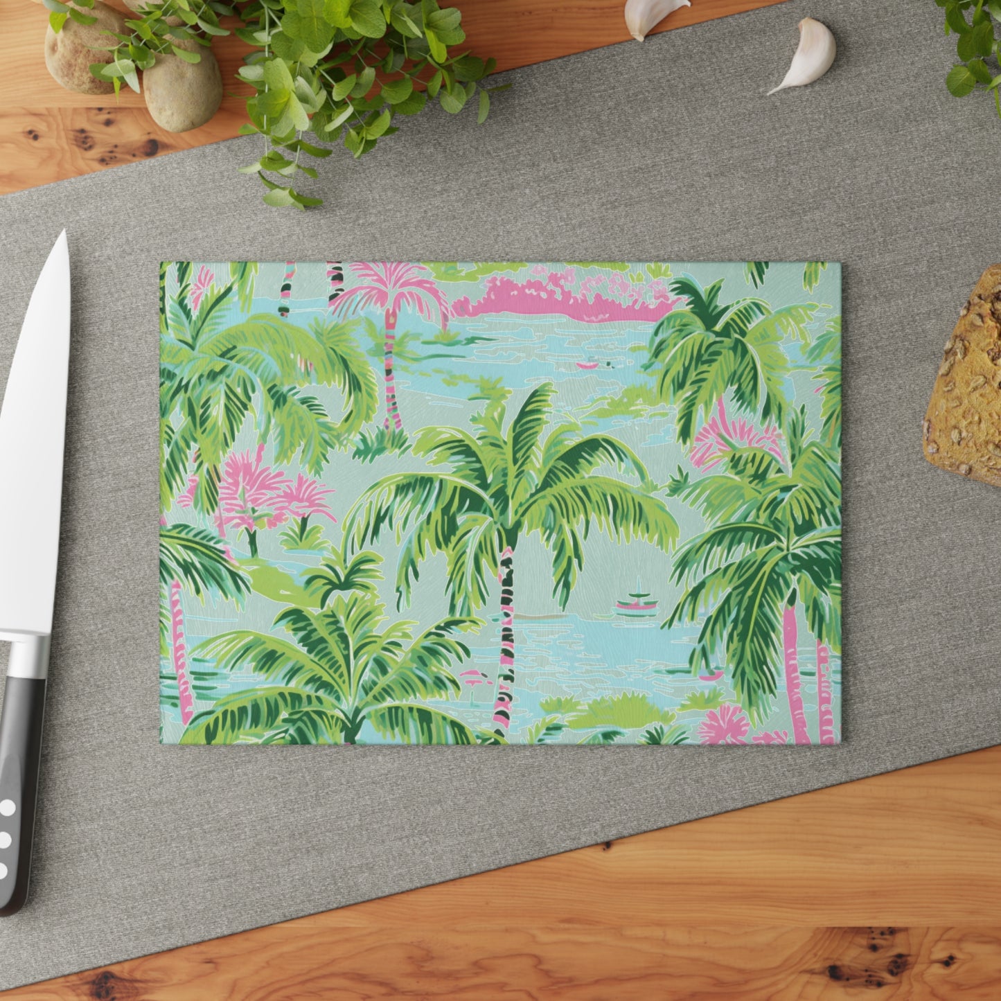 Preppy Tropical Ocean Glass Cutting Board