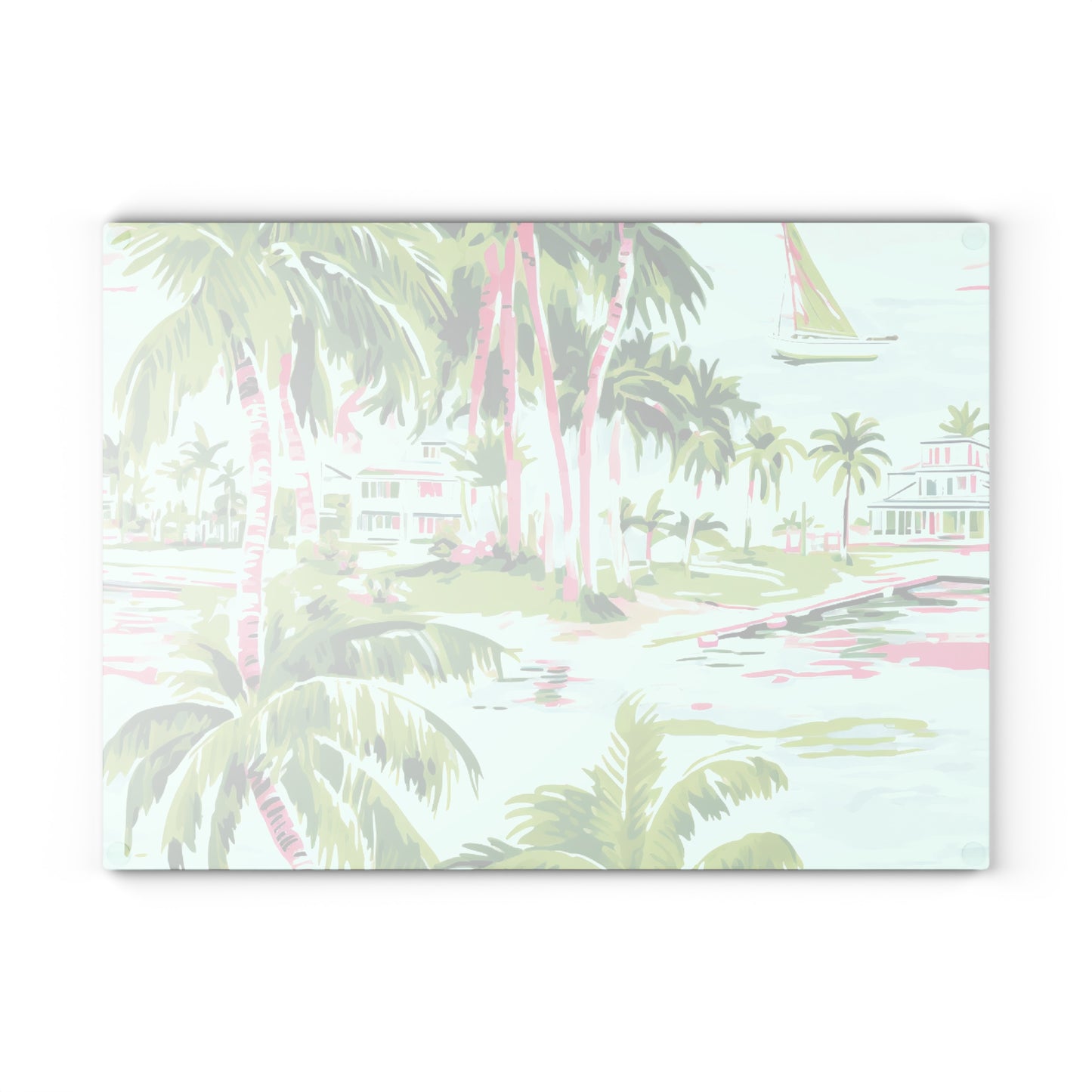 Preppy Tropical Villa Glass Cutting Board
