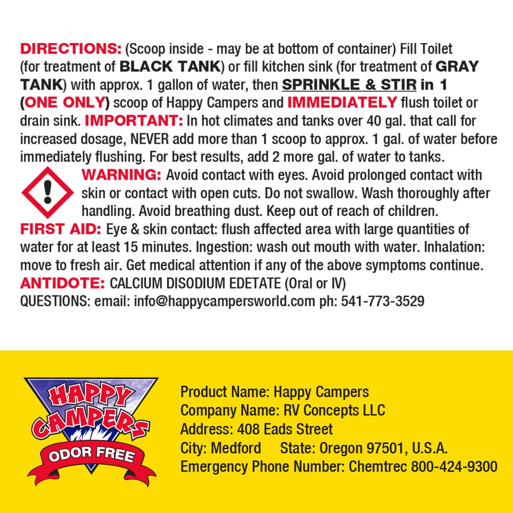 Happy Campers RV Toilet Treatment - 64 Black or Gray Holding Tank Deodorizer Treatments for RVs