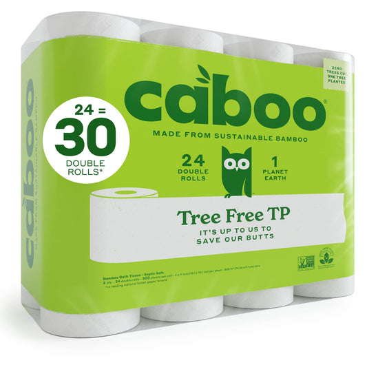 Caboo Tree Free Toilet Paper, Tree Free, Septic Safe Toilet Tissue, Eco Friendly, Chemical Free 2 Ply Toilet Paper, Pack of 24 Double Rolls, 300 Sheets Per Toilet Paper Roll