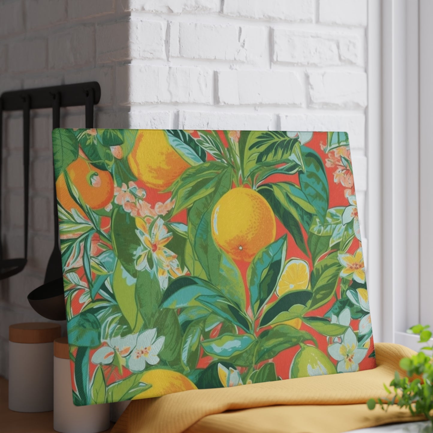 Fresh Coral Citrus Glass Cutting Board