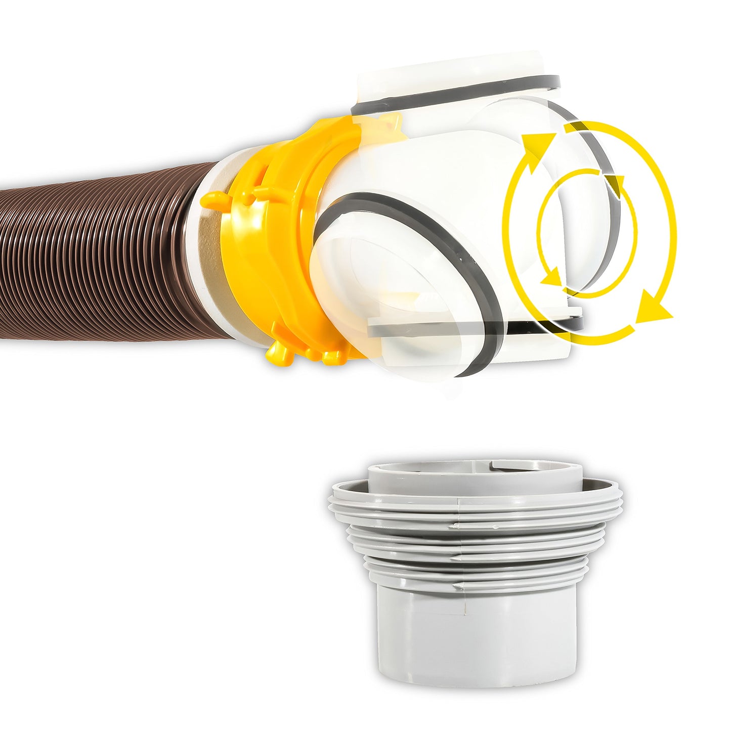 Camco Revolution RV Sewer Hose Bayonet Elbow | Features a Built-In Gasket for an Odor-Tight Connection, a 360-Degree Swivel for Easy Install, and Includes a 4-in-1 Adapter (39471)