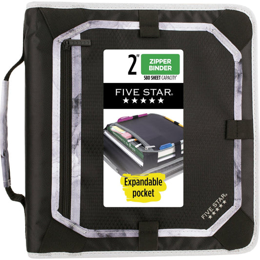 Five Star Zipper Binder, 2 Inch 3-Ring Binder for School, Expansion Panel and Expanding File, 580 Sheet Capacity, Black/Gray (29052IT8)