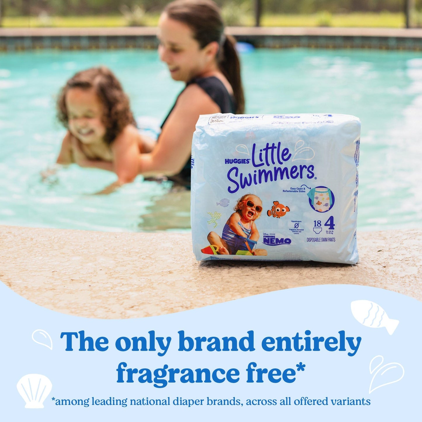 Huggies Little Swimmers Disposable Swim Diapers, Size 5-6 (32+ lbs), 34 Ct (2 packs of 17), Packaging May Vary