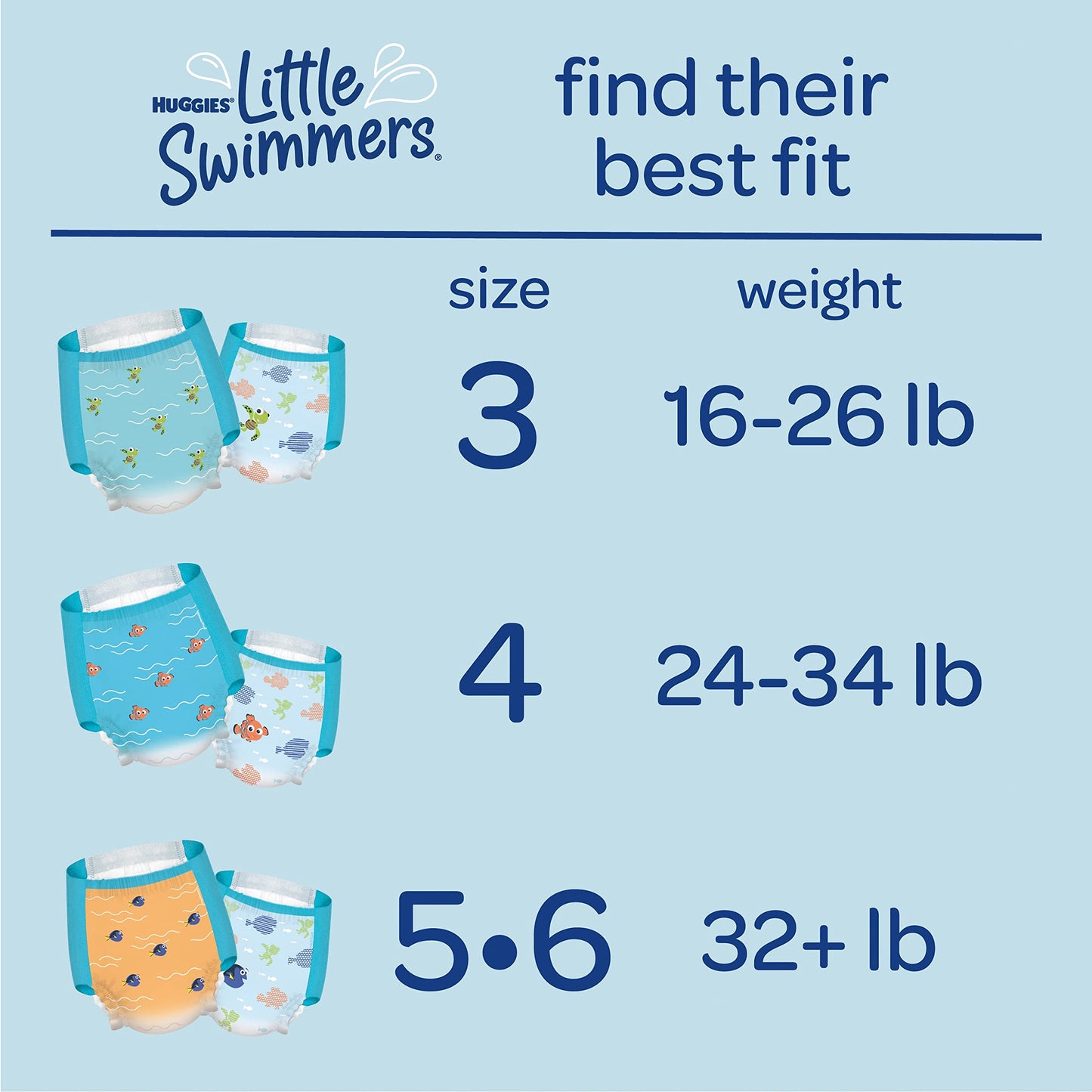 Huggies Little Swimmers Disposable Swim Diapers, Size 5-6 (32+ lbs), 34 Ct (2 packs of 17), Packaging May Vary
