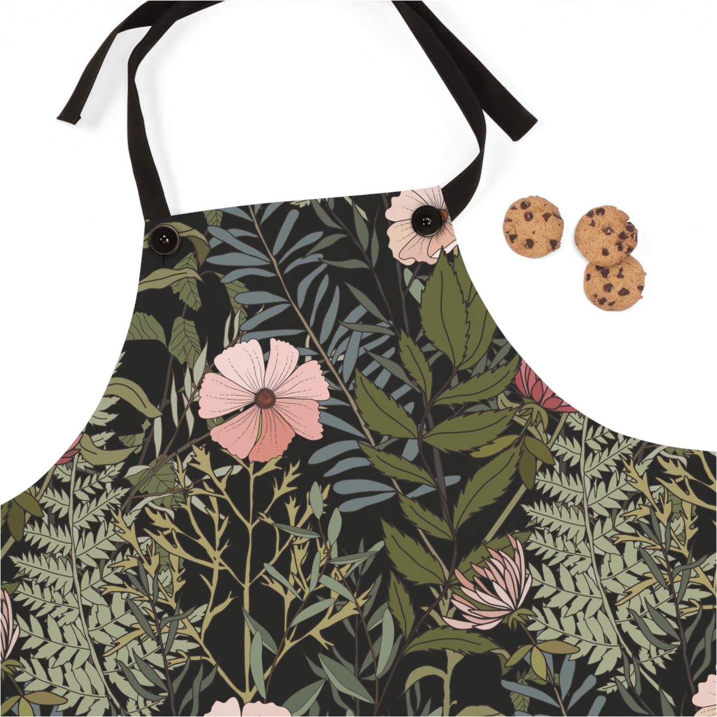 Retro Dark Leaves and Flowers Apron